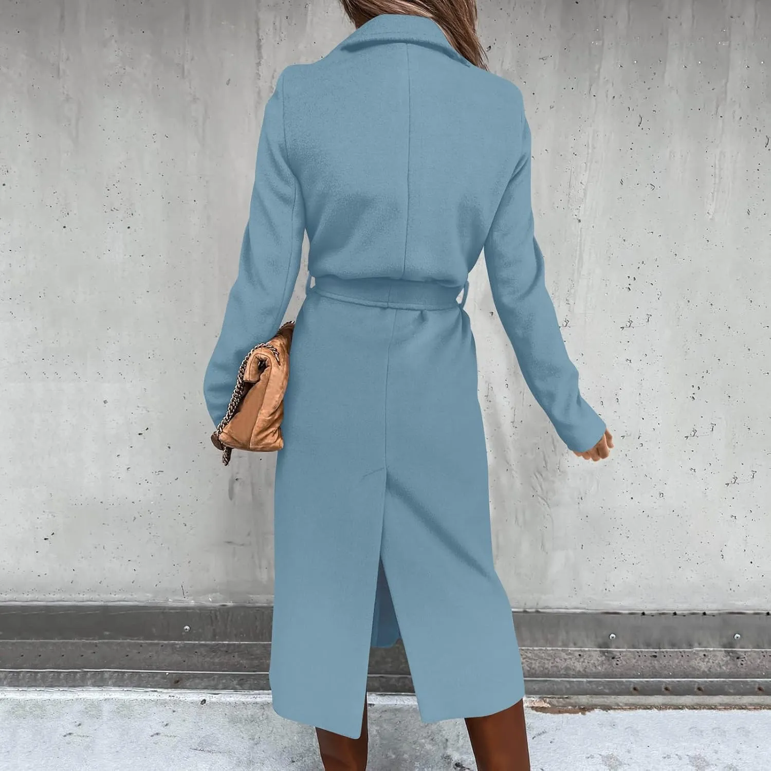 Long Maxi Coats for Women Open Front Wool Blend Long Pea Coats with Belt Ladies Elegant Outdoor Long Line Overcoats