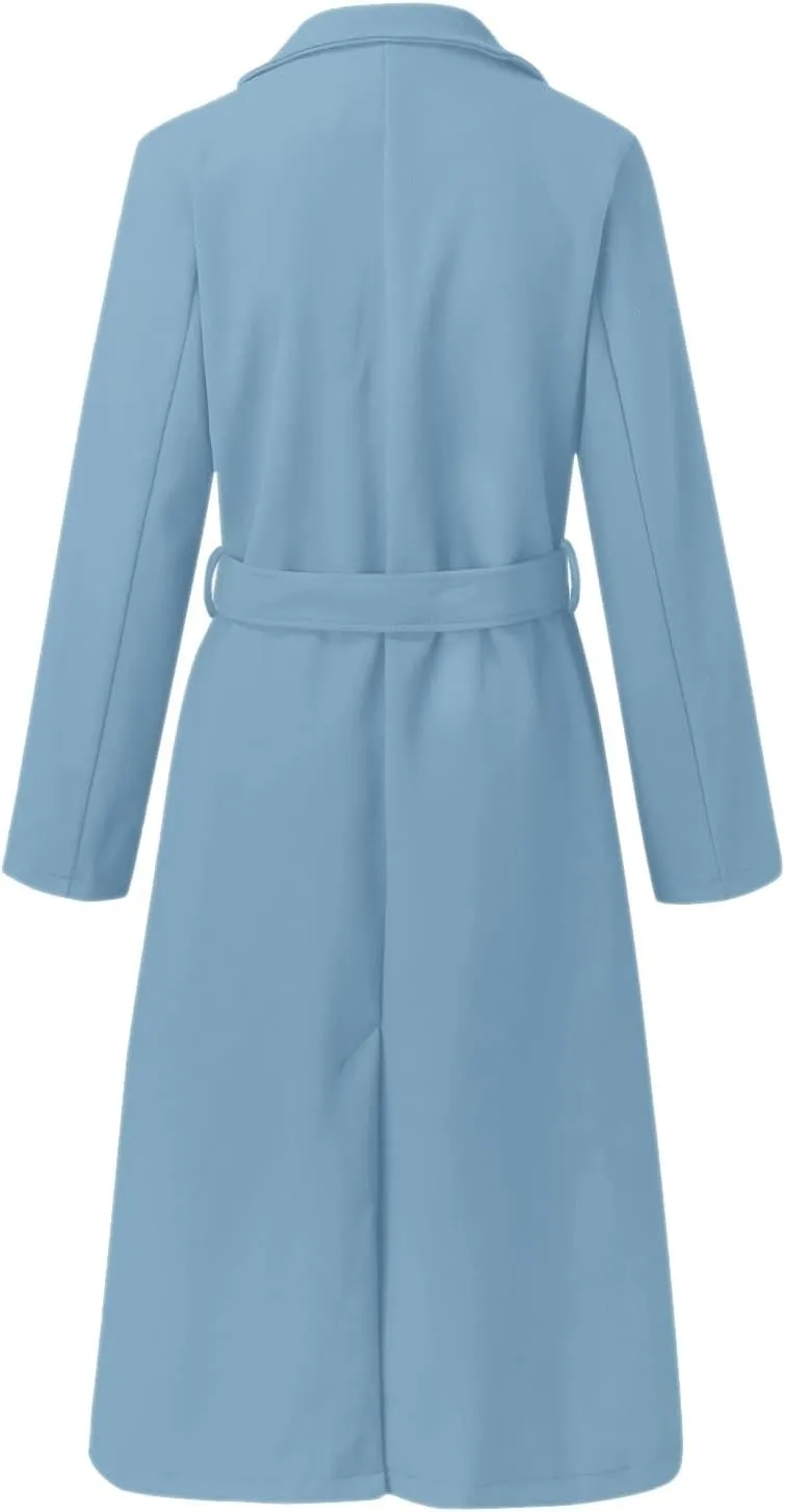 Long Maxi Coats for Women Open Front Wool Blend Long Pea Coats with Belt Ladies Elegant Outdoor Long Line Overcoats