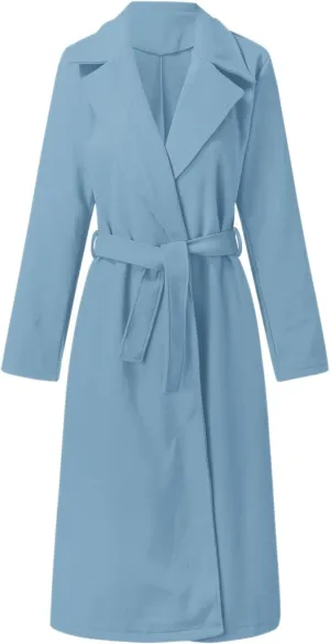 Long Maxi Coats for Women Open Front Wool Blend Long Pea Coats with Belt Ladies Elegant Outdoor Long Line Overcoats