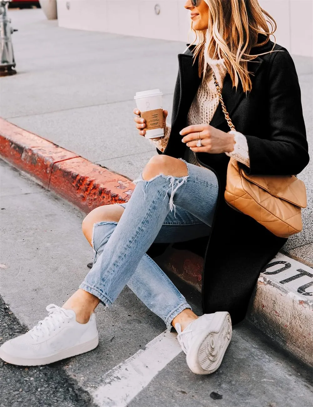 Long Pea Coats For Women Comfy, Women's Notch Lapel Double Breasted Wool Blend Mid Long Coat Jacket Outwear