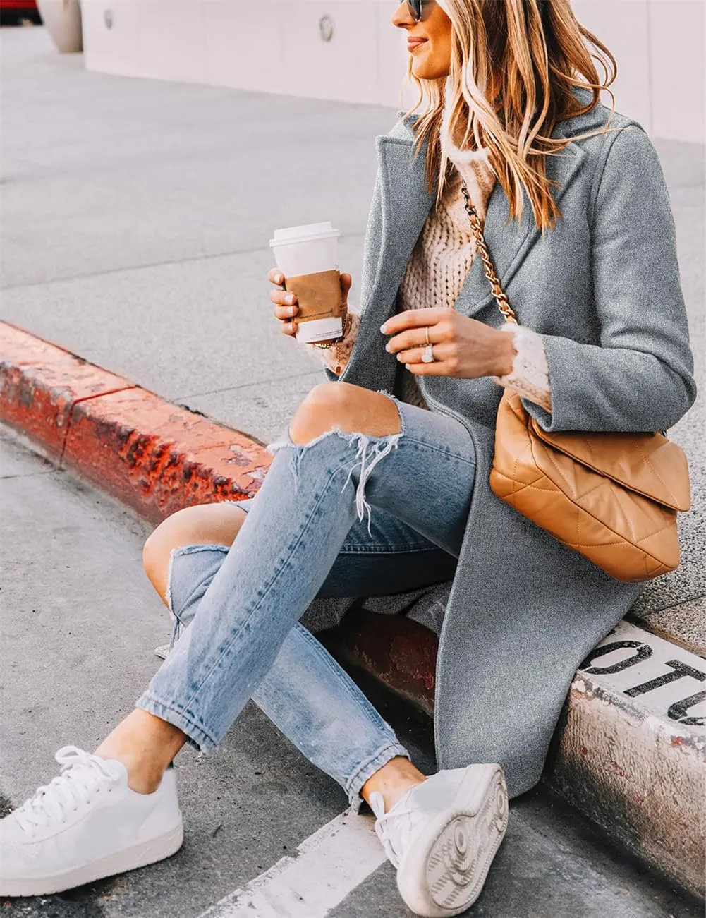Long Pea Coats For Women Comfy, Women's Notch Lapel Double Breasted Wool Blend Mid Long Coat Jacket Outwear
