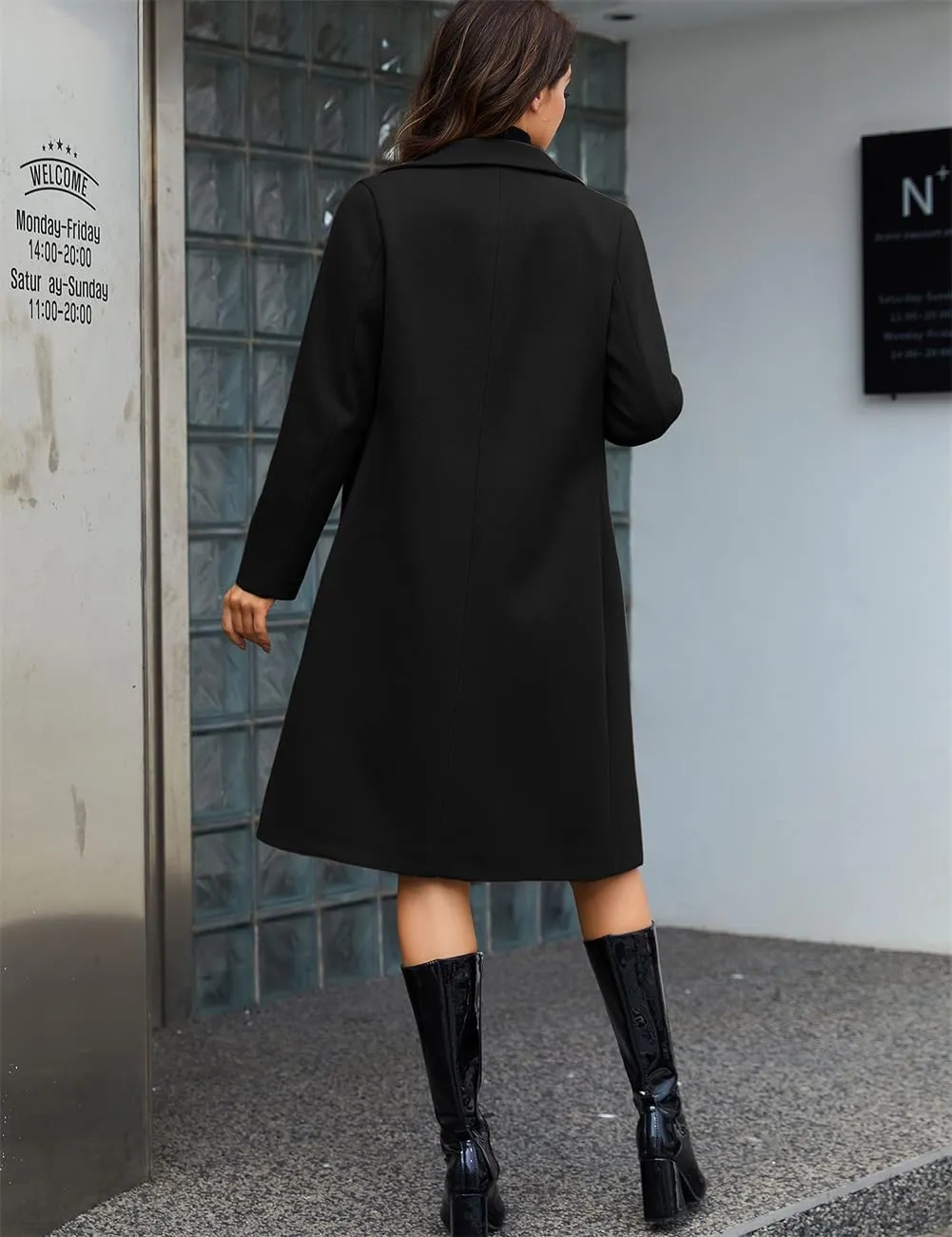 Long Pea Coats For Women Comfy, Women's Notch Lapel Double Breasted Wool Blend Mid Long Coat Jacket Outwear