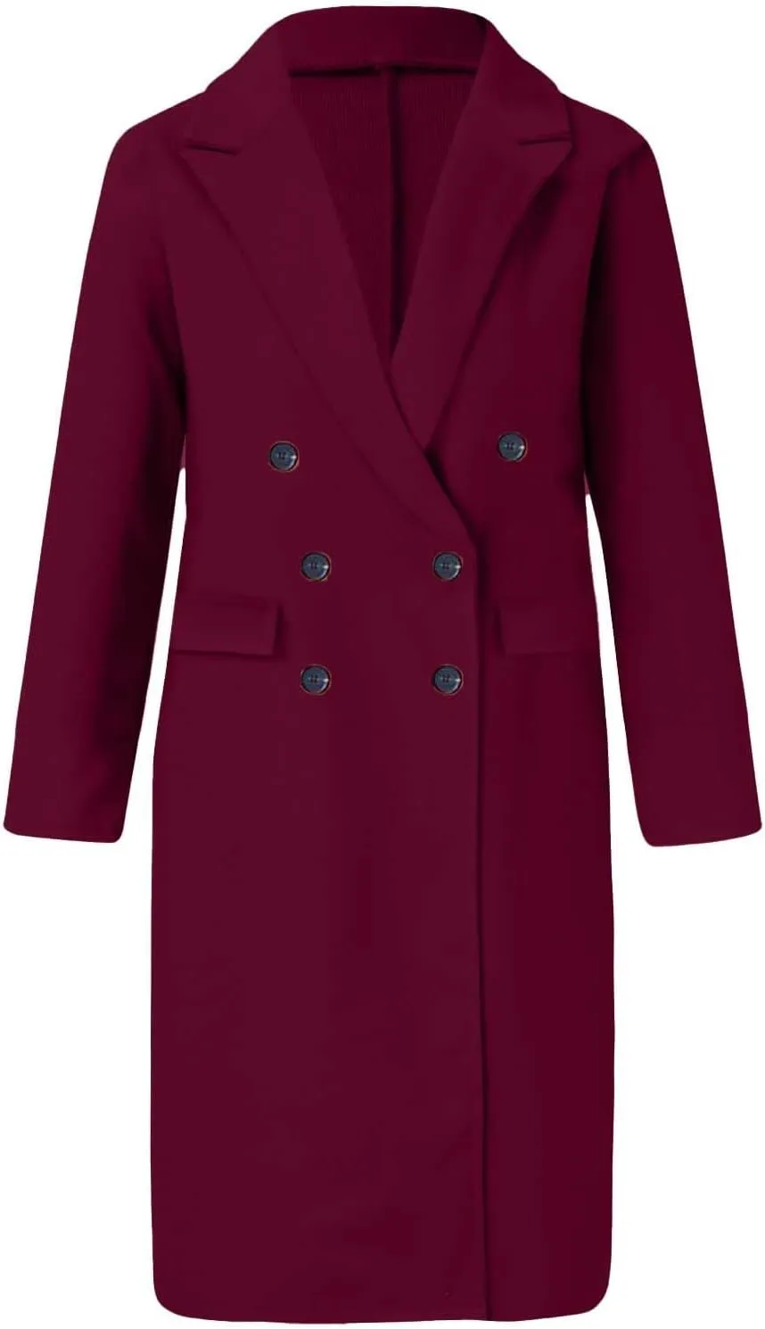 Long Pea Coats for Women Double Breasted Winter Wool Long Trentch Coat Warm Elegant Notched Lapel Overcoat Outwear