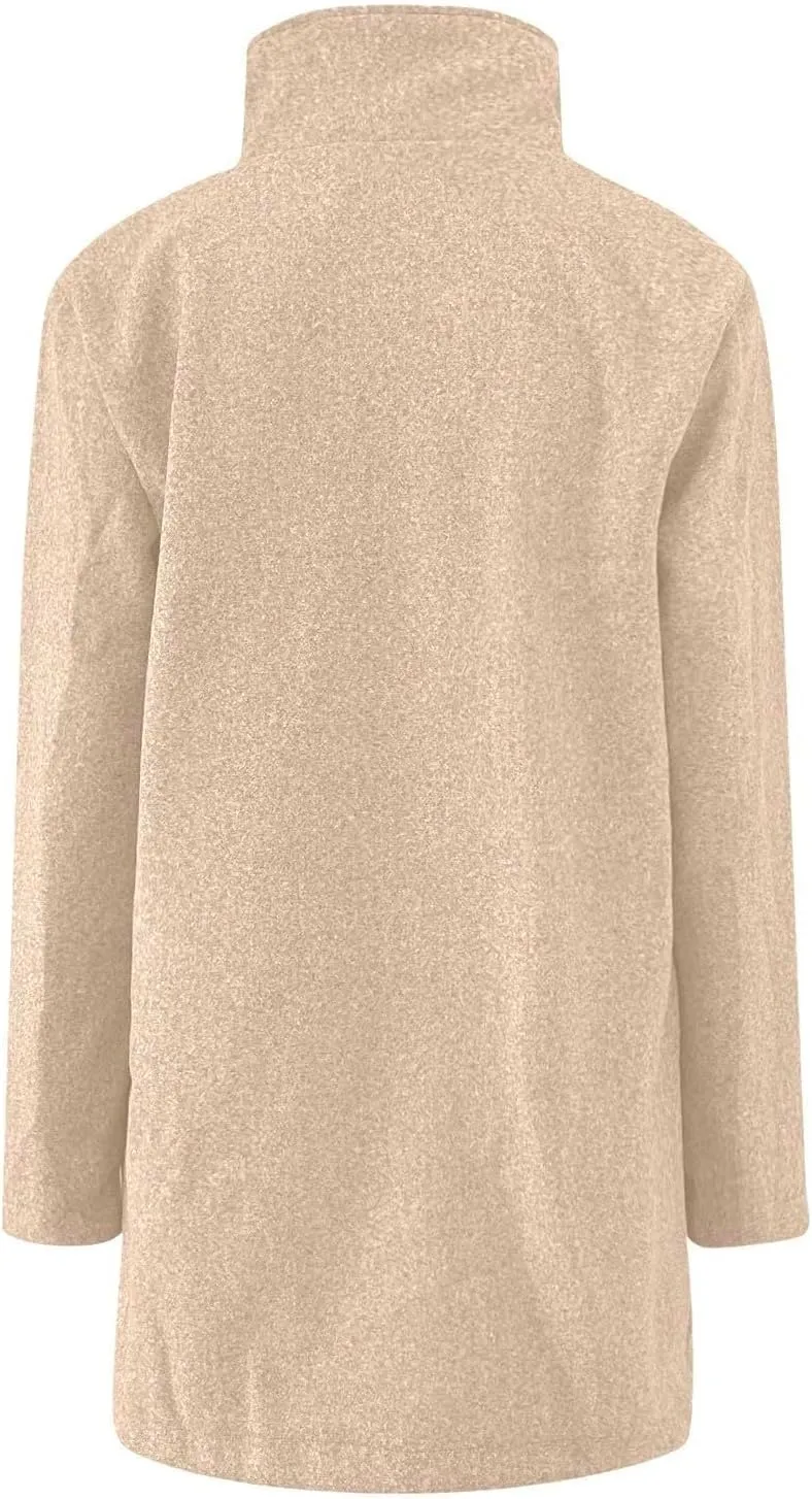 Long Pea Coats for Women Wool Coats Winter Stand Collar Single Breasted Wool Blend Peacoat Thicken Blazer Jacket with Pocktes