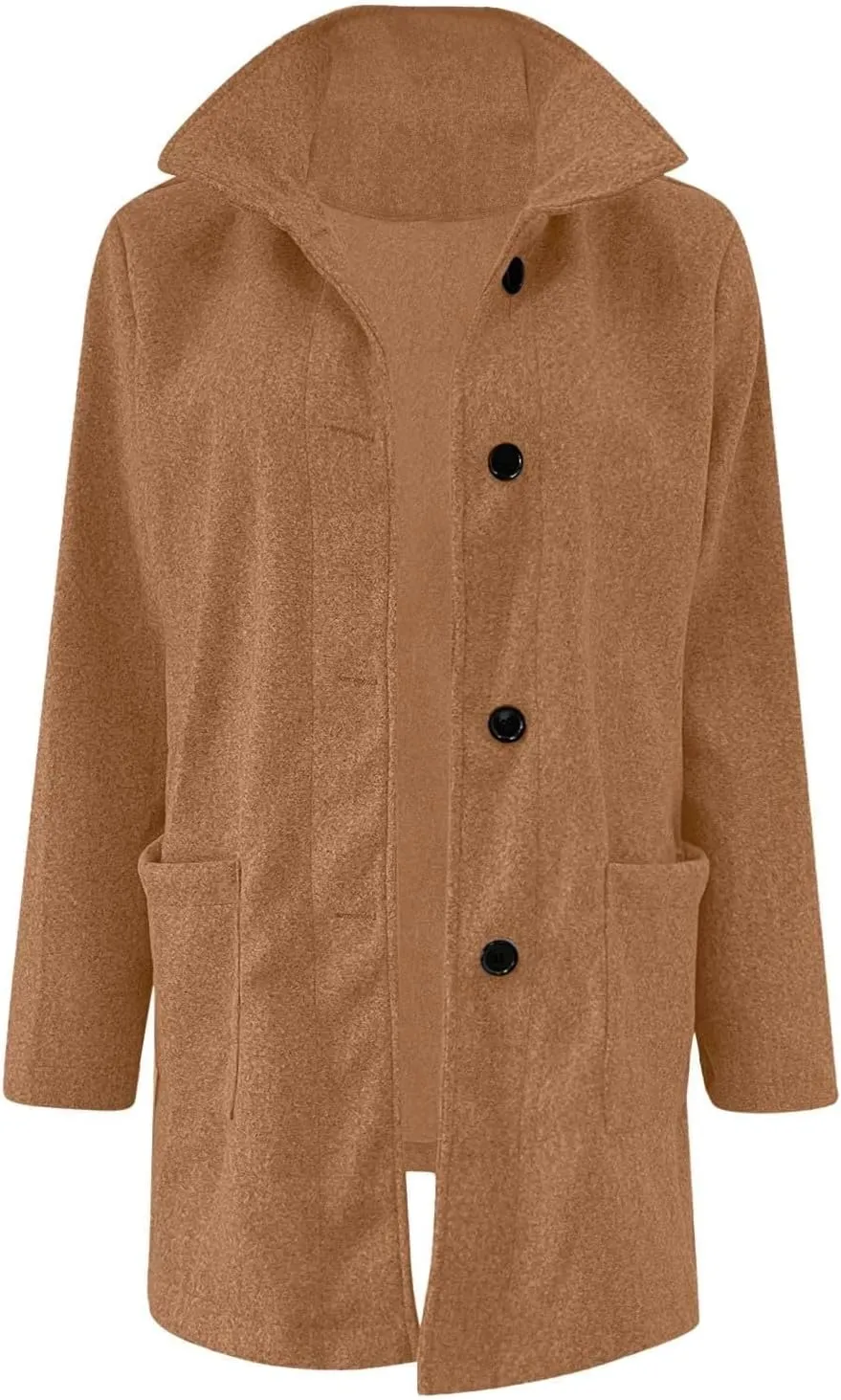 Long Pea Coats for Women Wool Coats Winter Stand Collar Single Breasted Wool Blend Peacoat Thicken Blazer Jacket with Pocktes