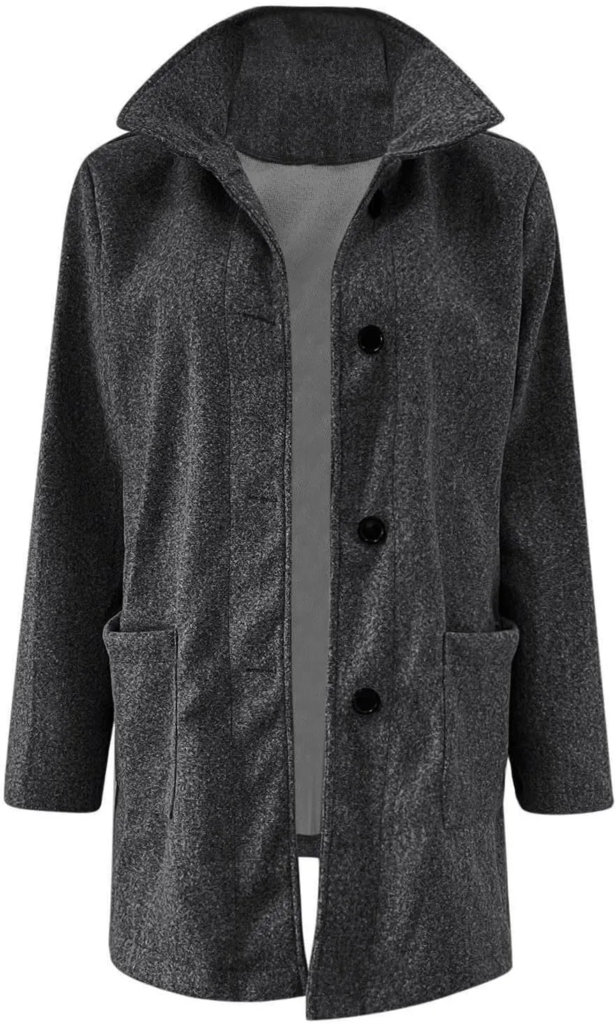 Long Pea Coats for Women Wool Coats Winter Stand Collar Single Breasted Wool Blend Peacoat Thicken Blazer Jacket with Pocktes