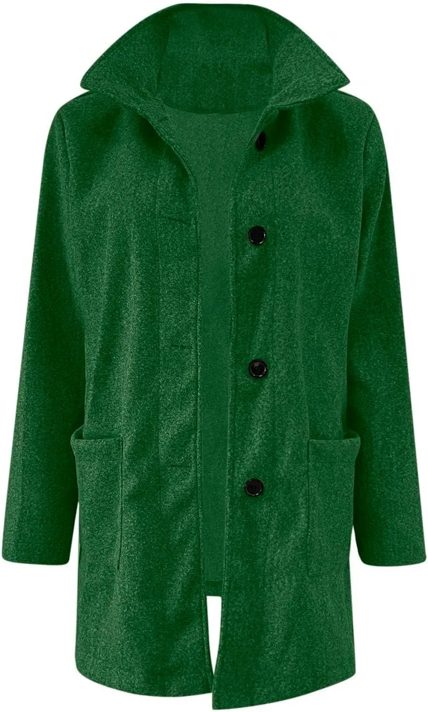 Long Pea Coats for Women Wool Coats Winter Stand Collar Single Breasted Wool Blend Peacoat Thicken Blazer Jacket with Pocktes