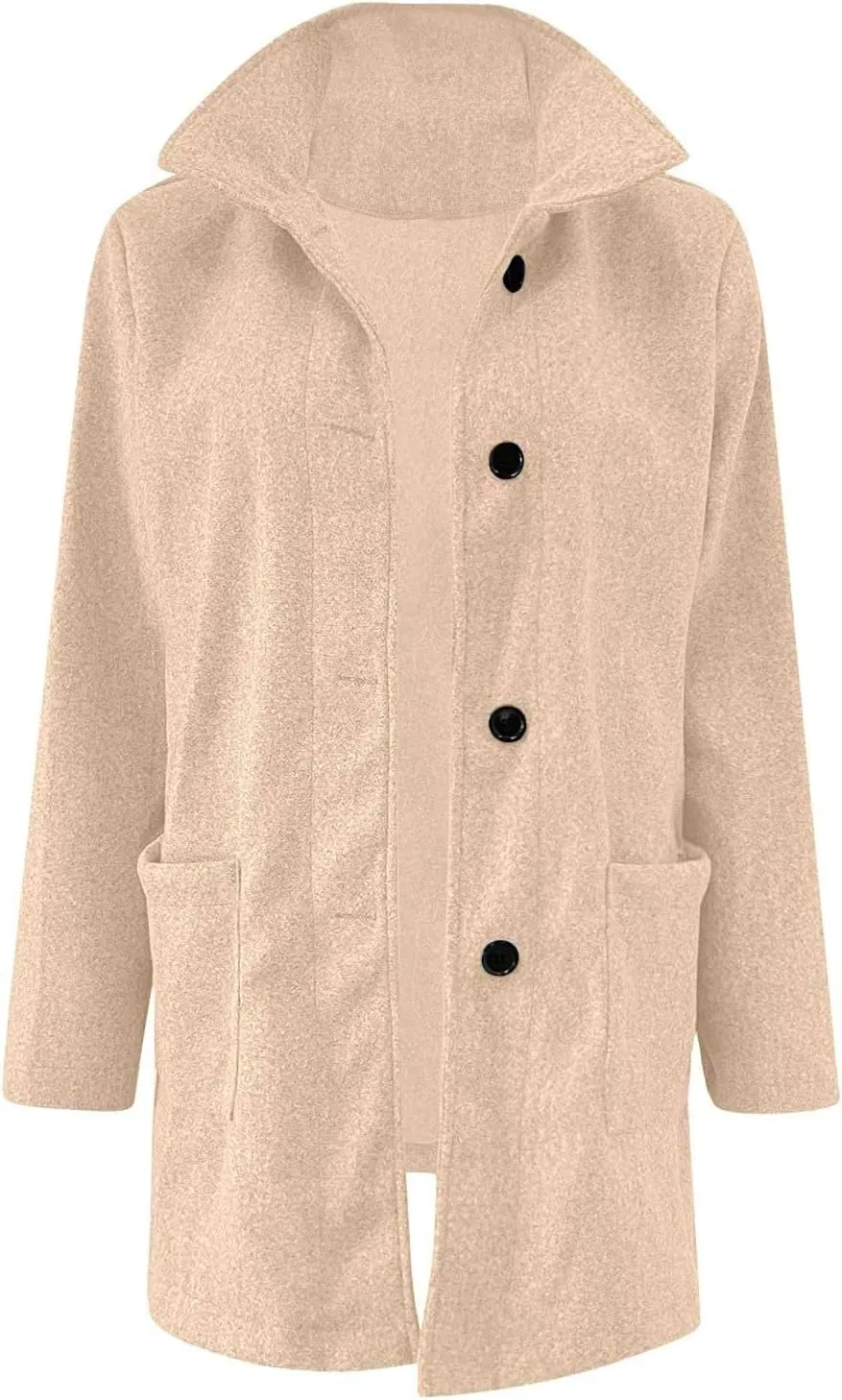 Long Pea Coats for Women Wool Coats Winter Stand Collar Single Breasted Wool Blend Peacoat Thicken Blazer Jacket with Pocktes
