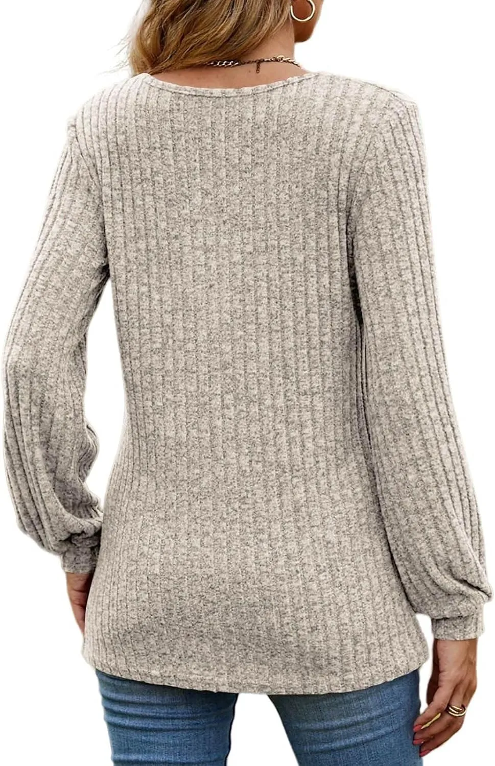 Long Sleeve Henley Knitted Tops for Women 2023 Fall Trendy Sweaters Casual Lightweight Solid Crewneck Tunic Jumpers