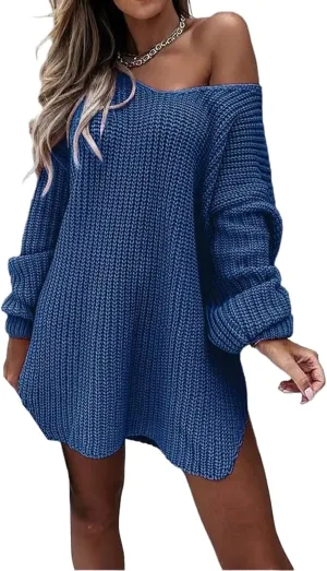 Long Sweaters for Women Cable Knit V Neck Off The Shoulder Long Sleeve Casual Loose Fit Soft Pullover Tops