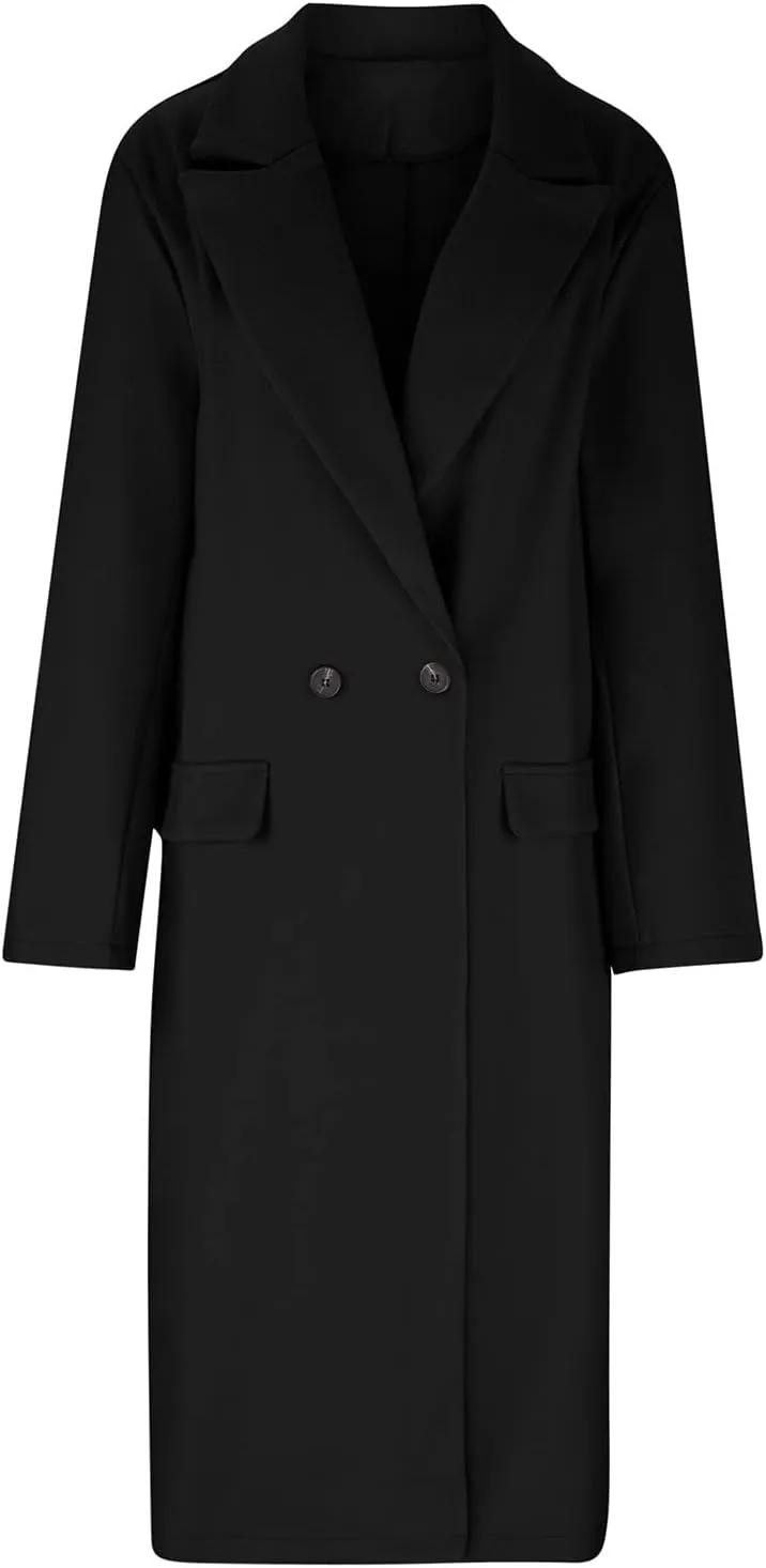 Long Trench Coats for Women Winter Jacket with Pocket Wool Blend Peacoat Notched Lapel Single Coats