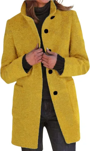 loveimgs Women Thicken Wool Blend Peal Coat Winter Single Breasted Trench Coat Blazer Woolen Tweed Jacket