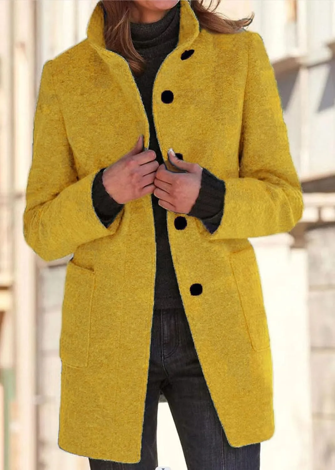 loveimgs Women Thicken Wool Blend Peal Coat Winter Single Breasted Trench Coat Blazer Woolen Tweed Jacket
