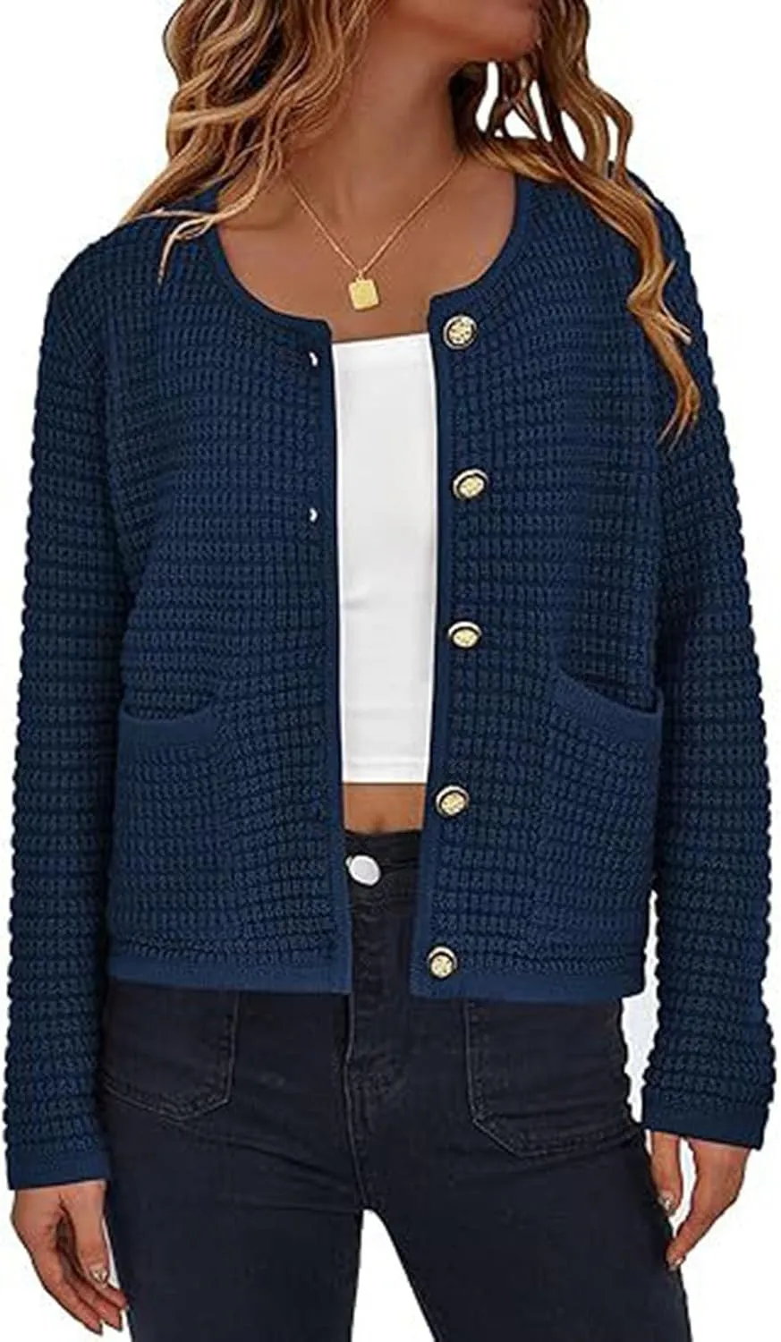 Lpmadey Women's 2024 Fall Casual Long Sleeve Button Down Open Front Cable Knit Cardigan Sweater Coat Jackets with Pockets