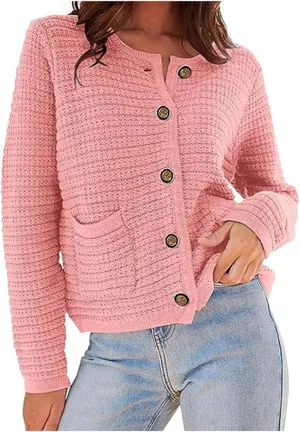 Lpmadey Women's 2024 Fall Casual Long Sleeve Button Down Open Front Cable Knit Cardigan Sweater Coat Jackets with Pockets