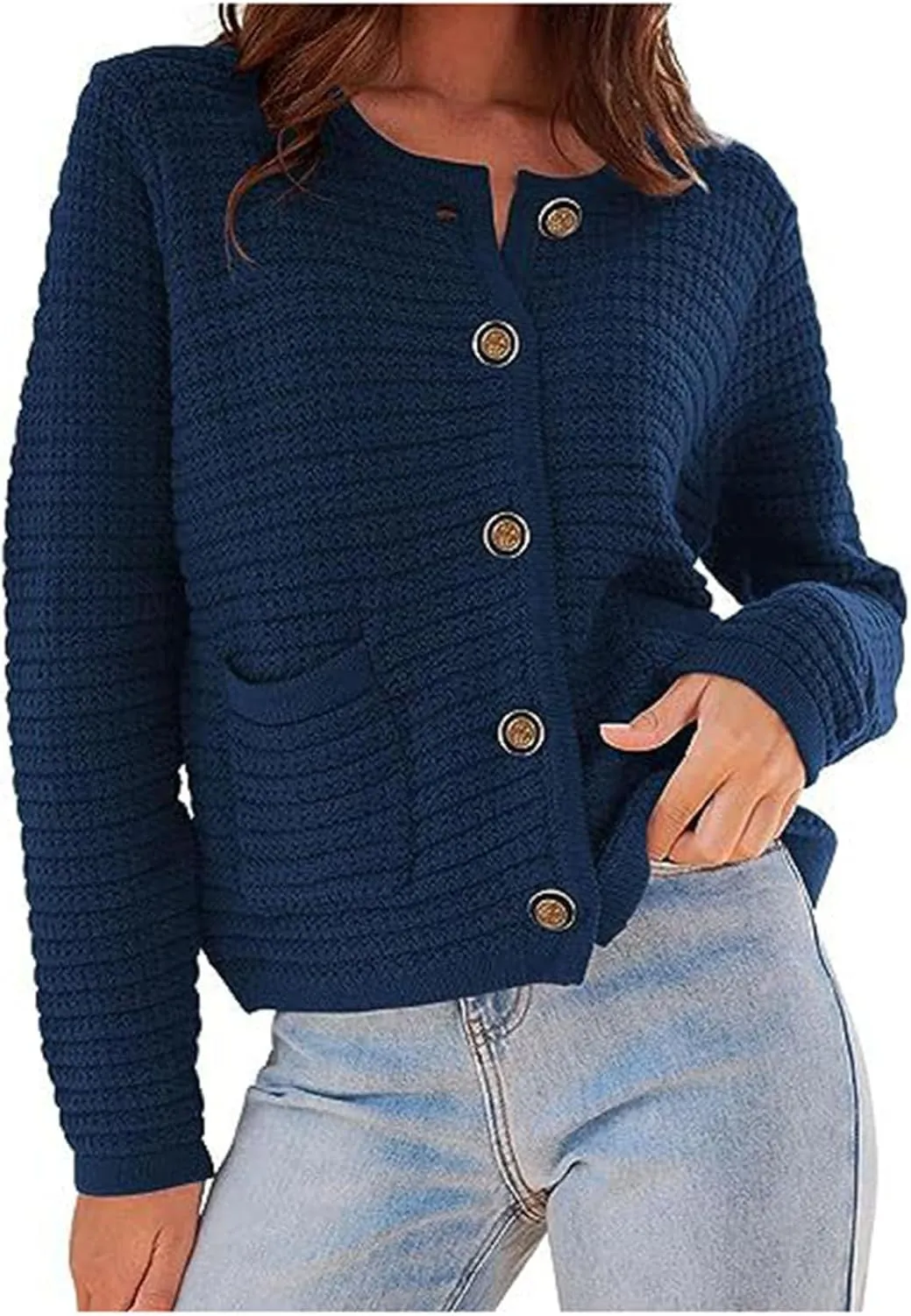 Lpmadey Women's 2024 Fall Casual Long Sleeve Button Down Open Front Cable Knit Cardigan Sweater Coat Jackets with Pockets