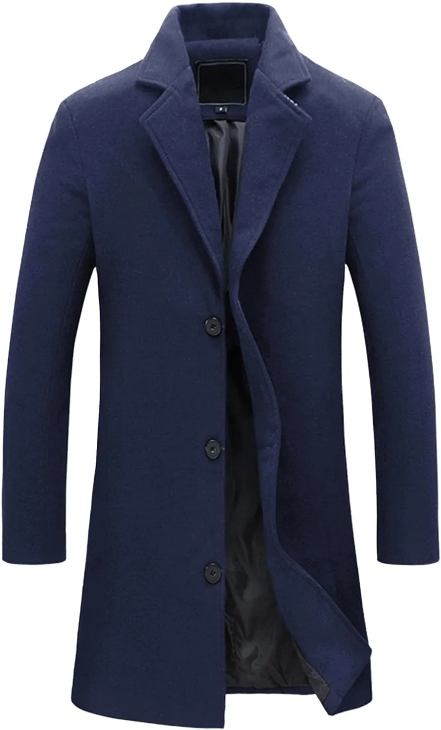 Maiyifu-GJ Mens Slim Fit Long Trench Coat Wool Blend Overcoat Warm Winter Single Breasted Coat Mid-Length Outerwear