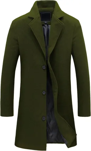 Maiyifu-GJ Mens Slim Fit Long Trench Coat Wool Blend Overcoat Warm Winter Single Breasted Coat Mid-Length Outerwear