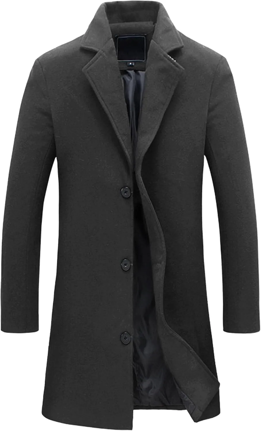 Maiyifu-GJ Mens Slim Fit Long Trench Coat Wool Blend Overcoat Warm Winter Single Breasted Coat Mid-Length Outerwear