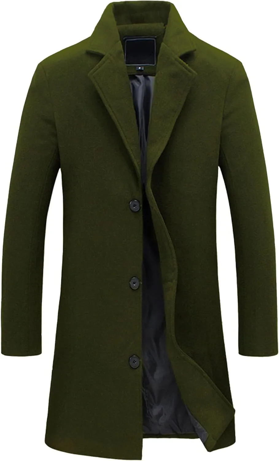Maiyifu-GJ Mens Slim Fit Long Trench Coat Wool Blend Overcoat Warm Winter Single Breasted Coat Mid-Length Outerwear