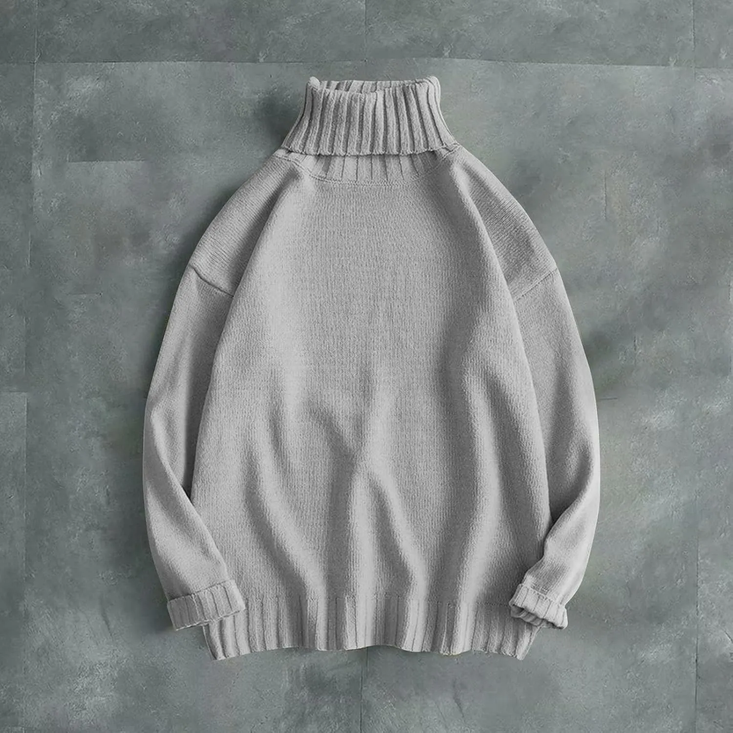 Men Turtleneck Knit Sweater Fall Winter Thick Warm Casual Loose Jumper Tops Oversize Hip Hop Drop Shoulder Sweaters