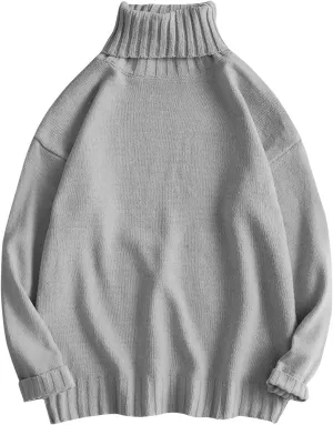 Men Turtleneck Knit Sweater Fall Winter Thick Warm Casual Loose Jumper Tops Oversize Hip Hop Drop Shoulder Sweaters