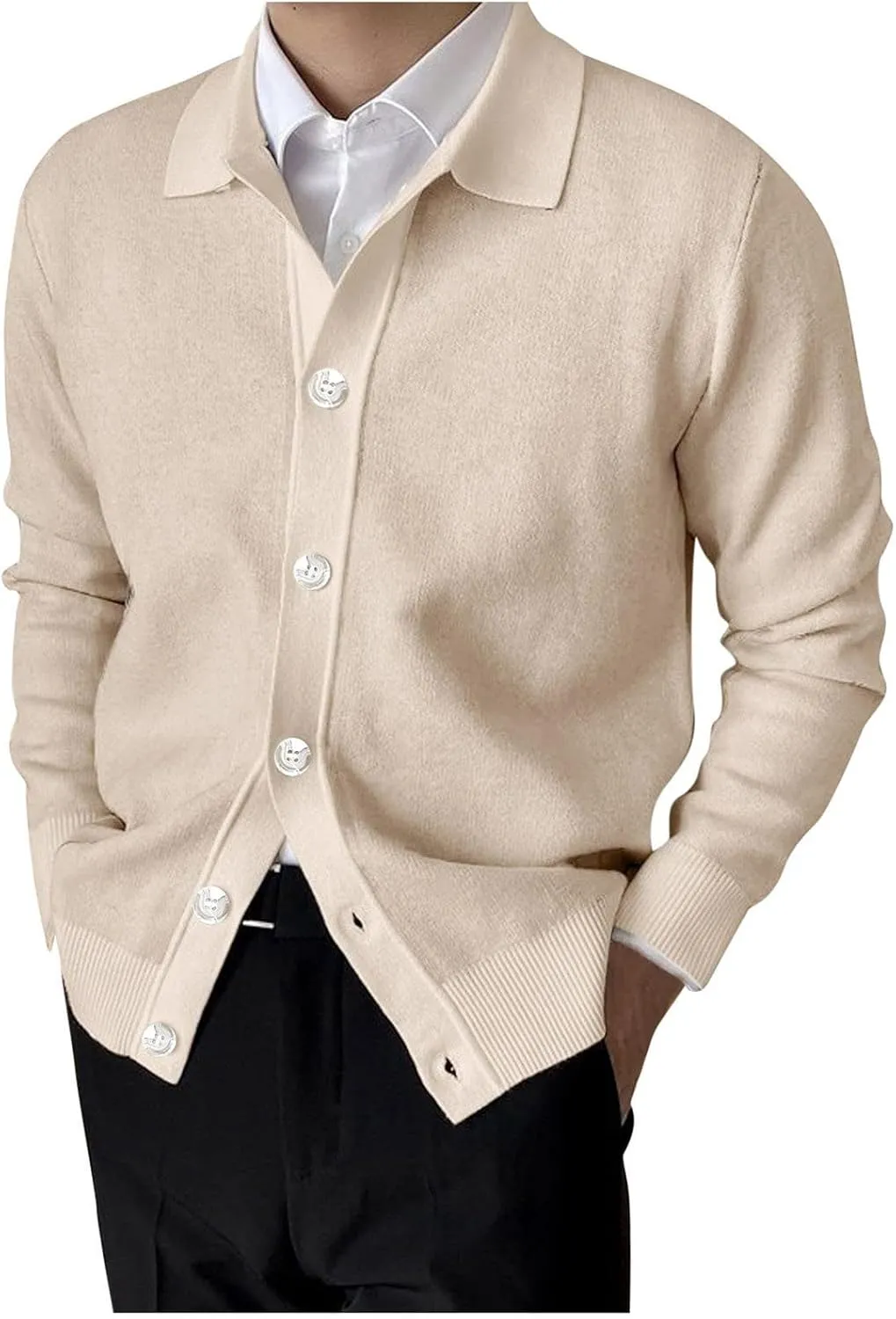 Mens Cable Knit Cardigan Sweater Shawl Collar Loose Fit Long Sleeve Casual Button Down Solid Color Cardigans Pockets