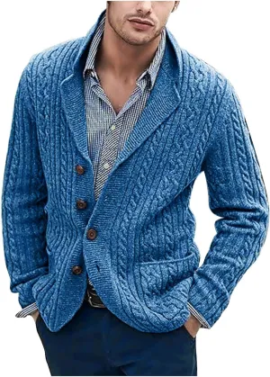 Men's Cable Knit Cardigan Sweaters Casual Button Down Sweaters Winter Knit Sweater Big and Tall Cardigan Sweaters