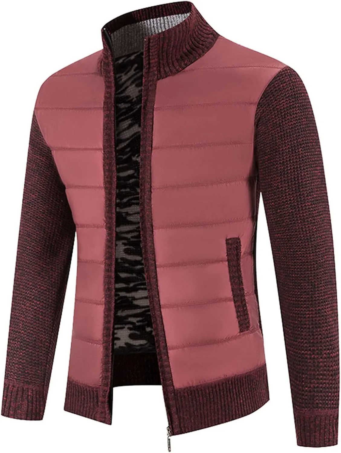 Mens Cardigan, Men's Cardigan Sweaters Knit Zipper Casual Slim Fit Stand Collar with Full Zip and Pockets