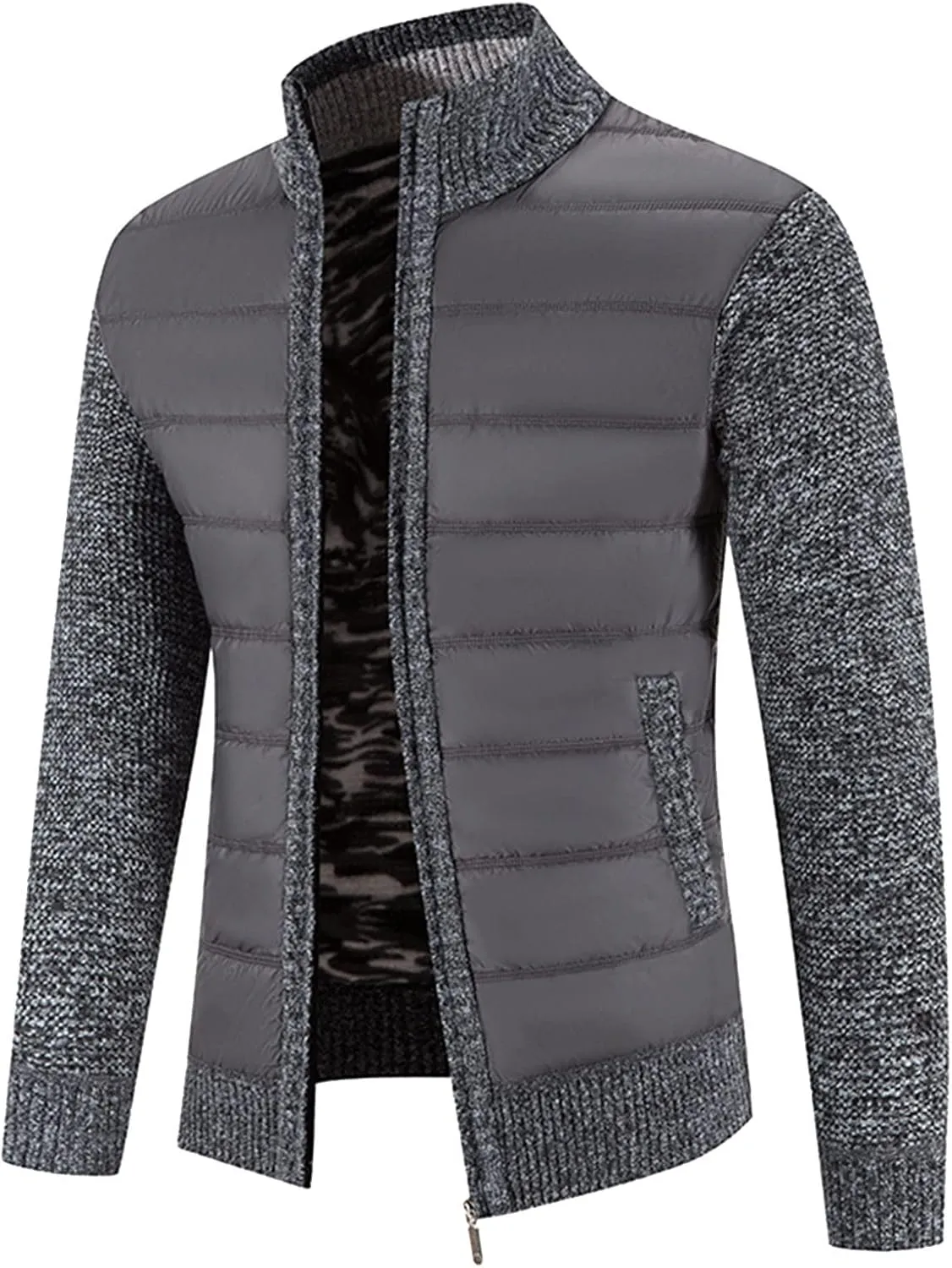 Mens Cardigan, Men's Cardigan Sweaters Knit Zipper Casual Slim Fit Stand Collar with Full Zip and Pockets