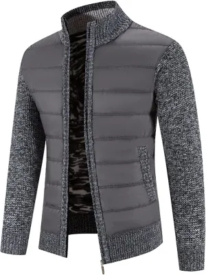 Mens Cardigan, Men's Cardigan Sweaters Knit Zipper Casual Slim Fit Stand Collar with Full Zip and Pockets