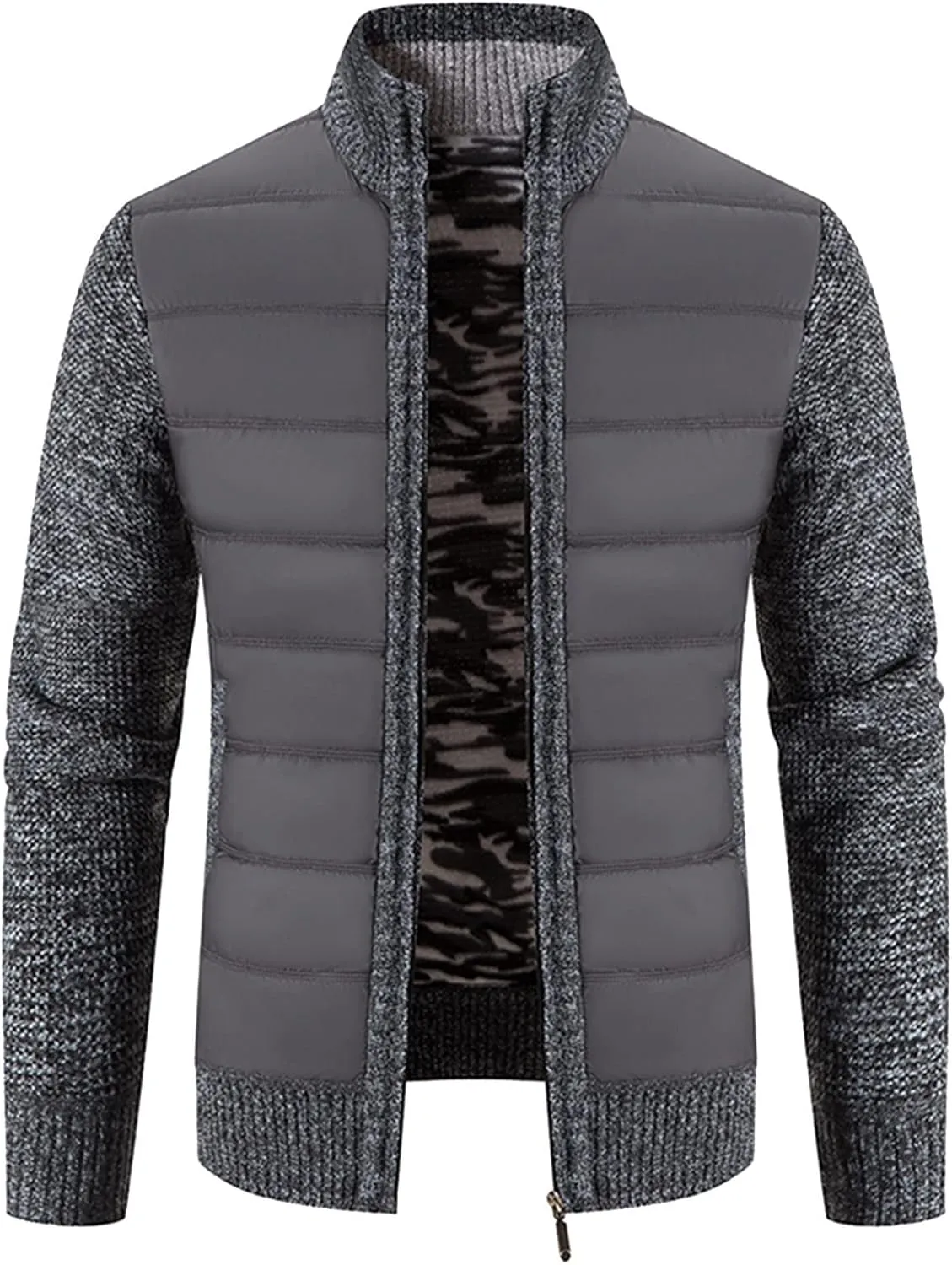 Mens Cardigan, Men's Cardigan Sweaters Knit Zipper Casual Slim Fit Stand Collar with Full Zip and Pockets