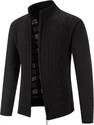 Mens Cardigan, Men's Cardigan Sweaters Knitted Stand Collar Regular Fit Jacket Full Zip Fleece Lined Winter Warm Coat
