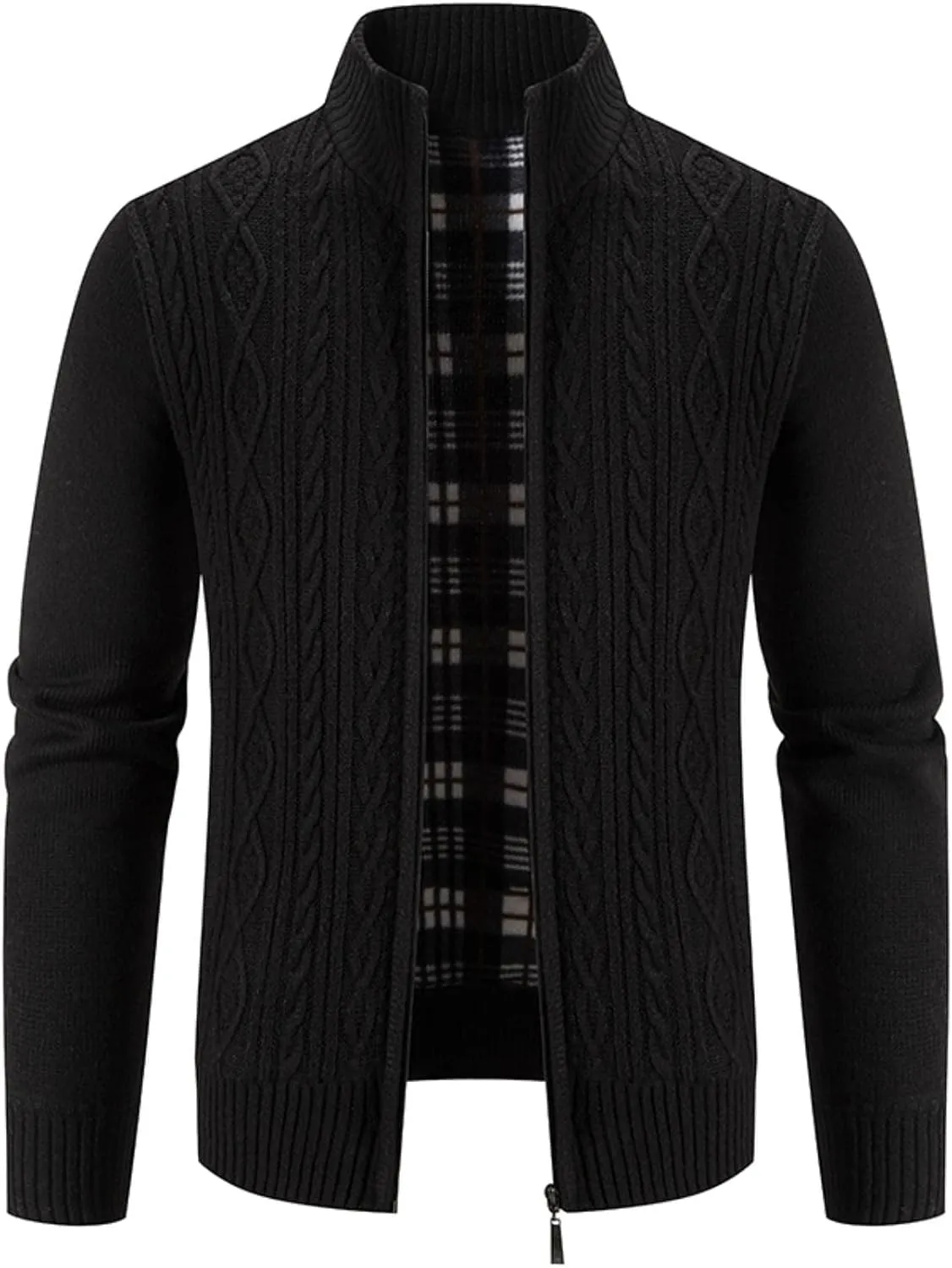 Mens Cardigan, Men's Cardigan Sweaters Knitted Stand Collar Regular Fit Jacket Full Zip Fleece Lined Winter Warm Coat