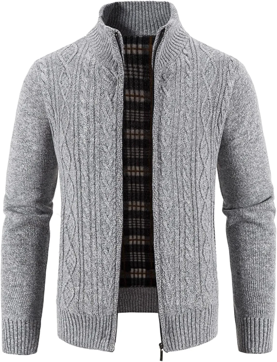 Mens Cardigan, Men's Cardigan Sweaters Knitted Stand Collar Regular Fit Jacket Full Zip Fleece Lined Winter Warm Coat