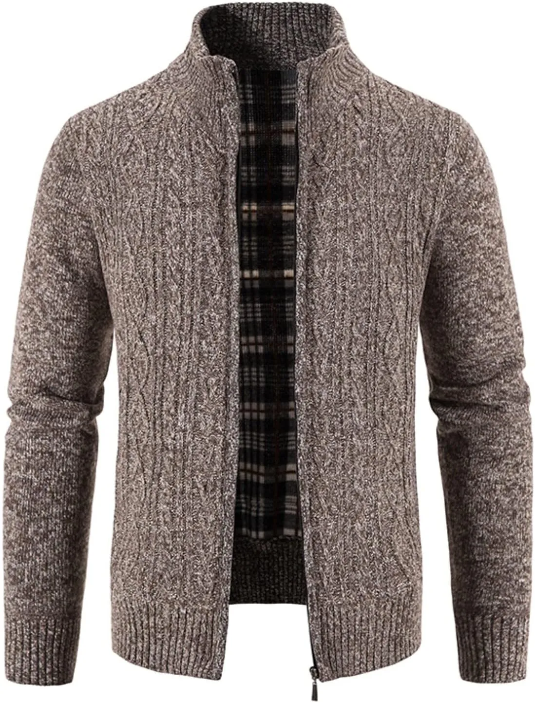 Mens Cardigan, Men's Cardigan Sweaters Knitted Stand Collar Regular Fit Jacket Full Zip Fleece Lined Winter Warm Coat