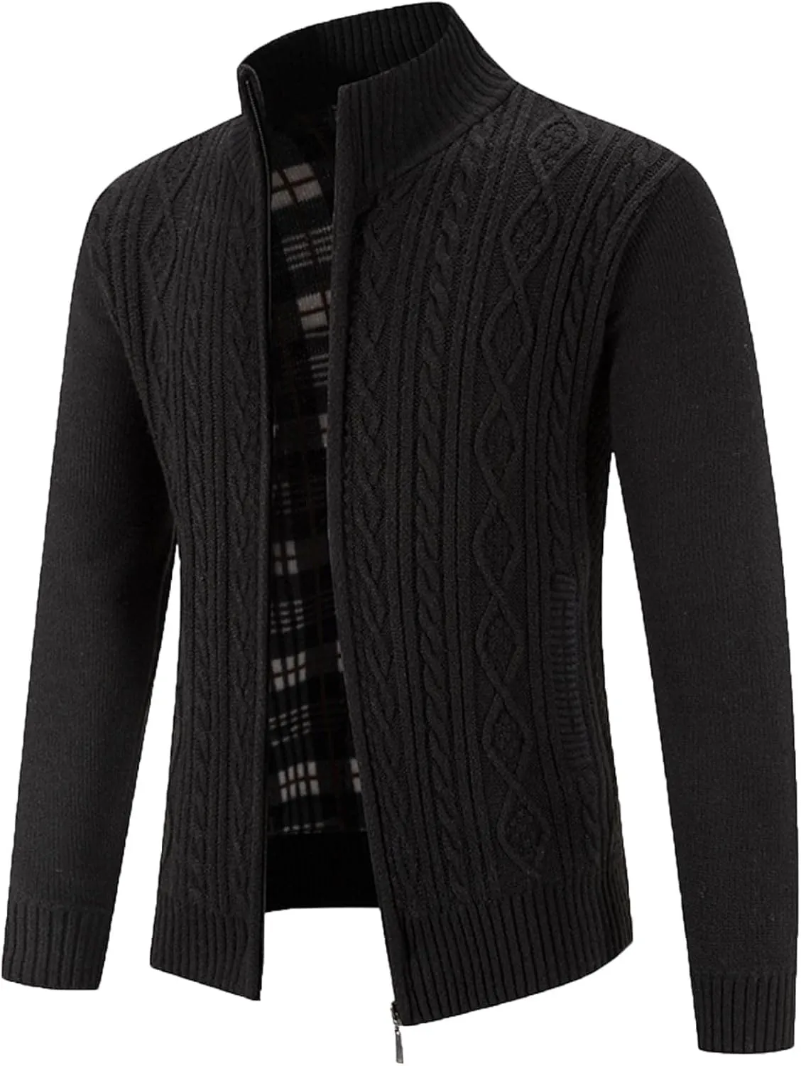 Mens Cardigan, Men's Cardigan Sweaters Knitted Stand Collar Regular Fit Jacket Full Zip Fleece Lined Winter Warm Coat