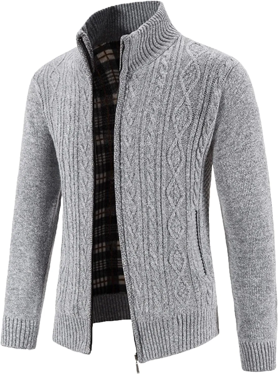 Mens Cardigan, Men's Cardigan Sweaters Knitted Stand Collar Regular Fit Jacket Full Zip Fleece Lined Winter Warm Coat