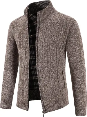 Mens Cardigan, Men's Cardigan Sweaters Knitted Stand Collar Regular Fit Jacket Full Zip Fleece Lined Winter Warm Coat