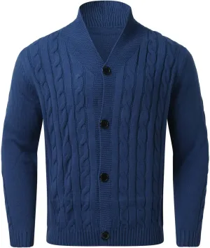 Men's Cardigan Sweater Button Down Long Sleeve Pullover Solid Color Knitted Hooded Casual Loose Knitwear with Pockets