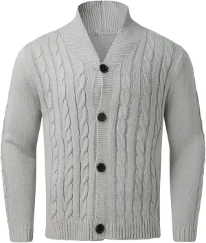 Men's Cardigan Sweater Button Down Long Sleeve Pullover Solid Color Knitted Hooded Casual Loose Knitwear with Pockets