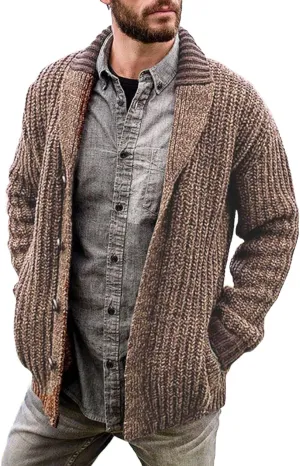 Men's Cardigan Sweater Cable Knit V Neck Button up Sweaters Ribbed Cardigan Sweater Classic Sweaters with Pockets