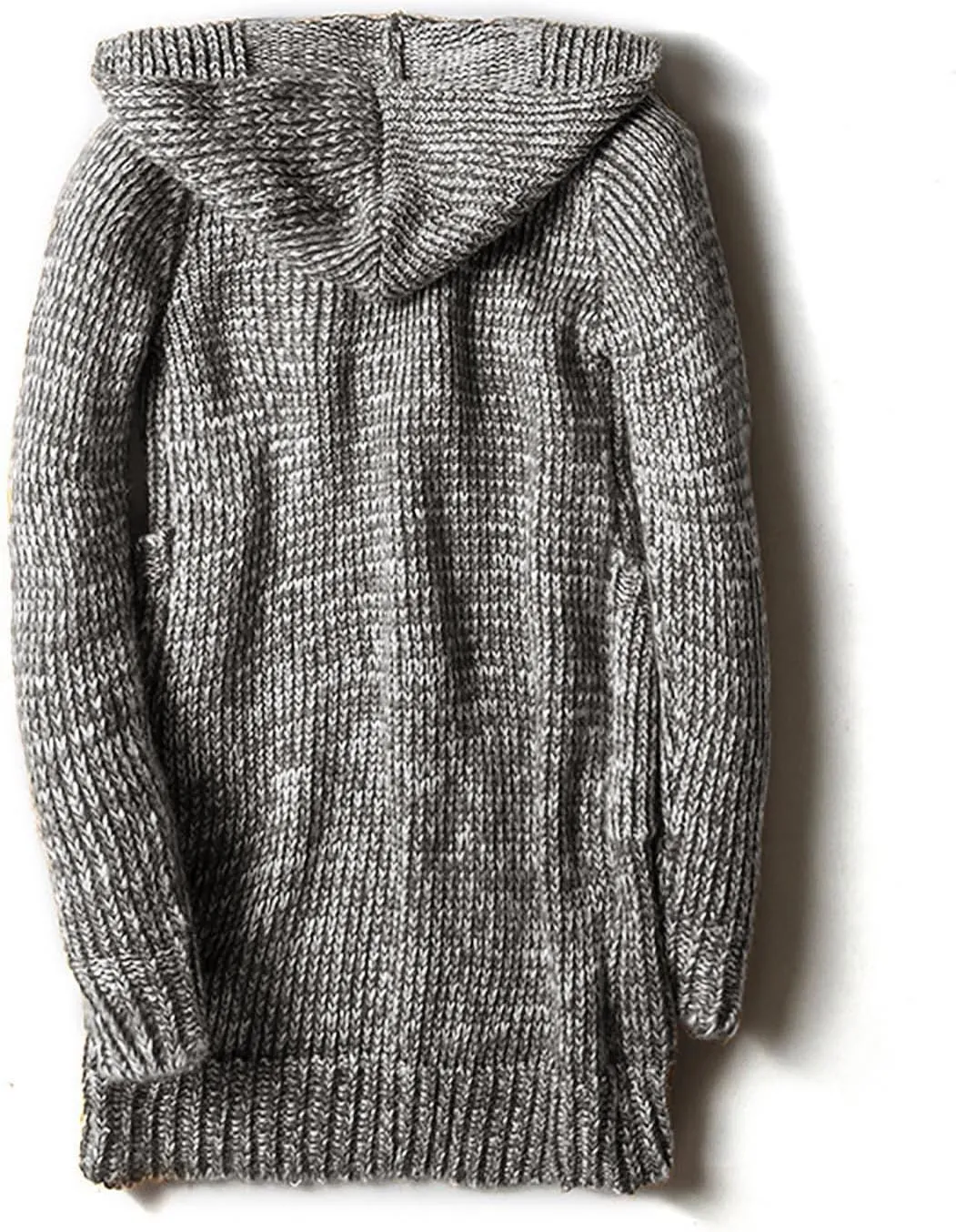 Men's Cardigan Sweater Long Sleeve Button Down Pullover Solid Color Ribbed Hooded Knitted Casual Loose with Pockets