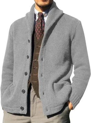 Men's Cardigan Sweater Long Sleeve Wool Blend Casual V Neck Button Down Knitted Sweater with Pockets