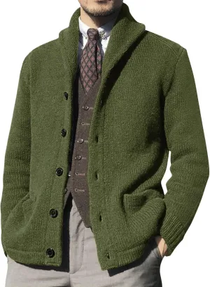 Men's Cardigan Sweater Long Sleeve Wool Blend Casual V Neck Button Down Knitted Sweater with Pockets