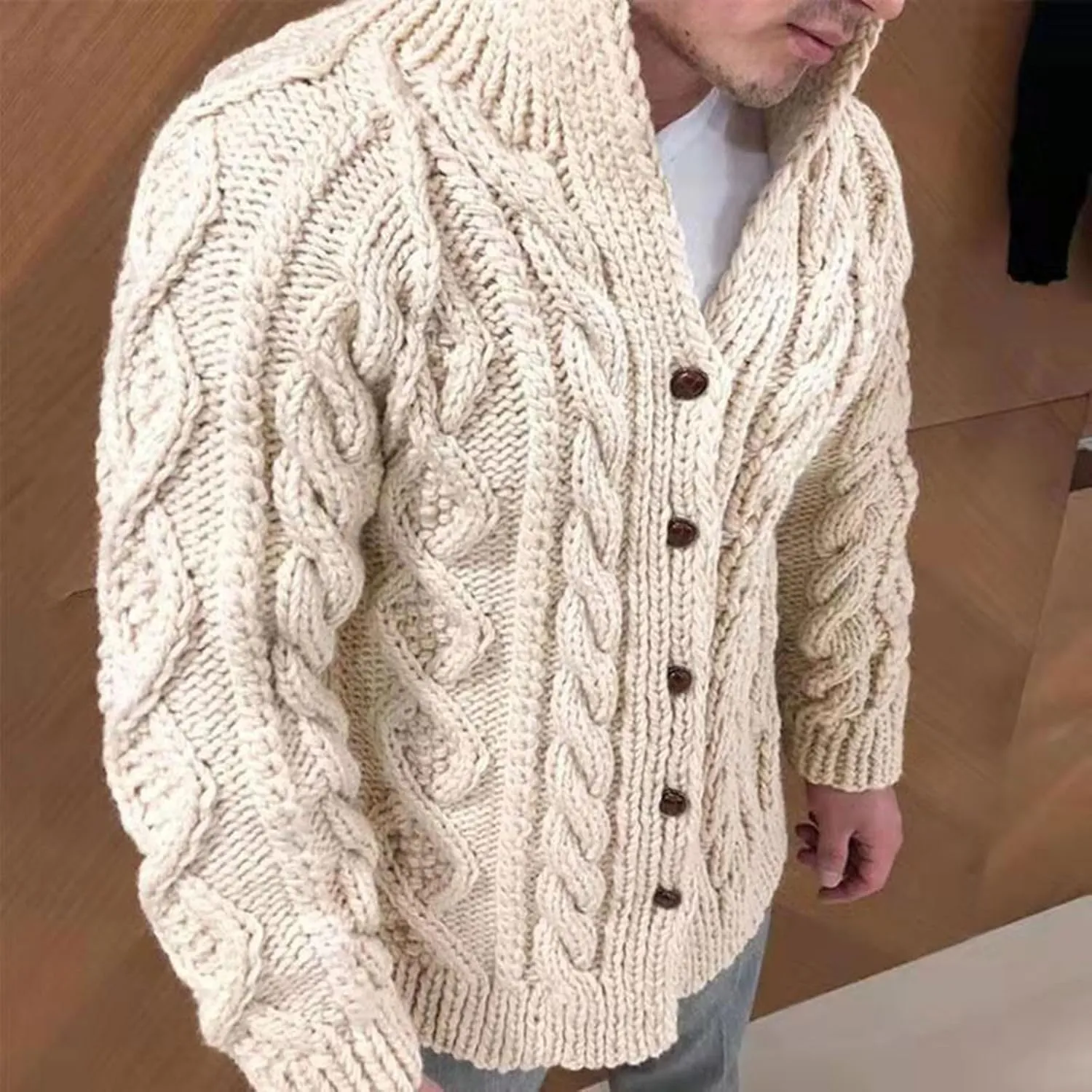 Men's Cardigan Sweater Stand Collar Button Down Pullover Long Sleeve Twist Textured Knitwear Solid Color Fall Sweater