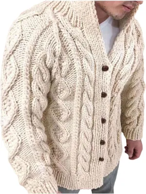 Men's Cardigan Sweater Stand Collar Button Down Pullover Long Sleeve Twist Textured Knitwear Solid Color Fall Sweater
