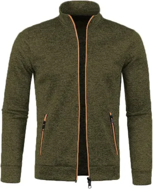 Men's Cardigan Sweaters Full Zip Up Stand Collar Slim Fit Casual Solid Color Knitted Sweater with 2 Front Pockets