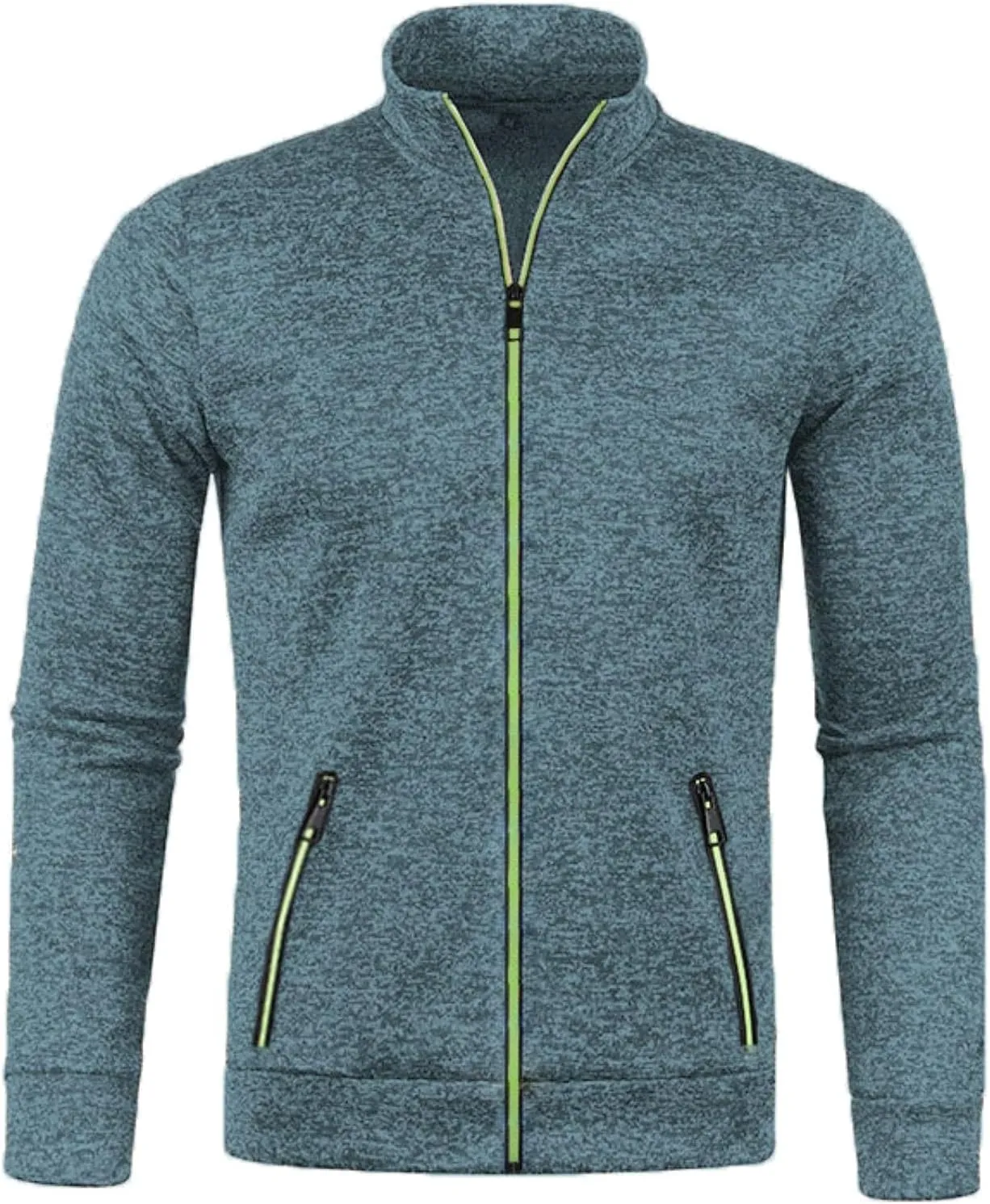 Men's Cardigan Sweaters Full Zip Up Stand Collar Slim Fit Casual Solid Color Knitted Sweater with 2 Front Pockets