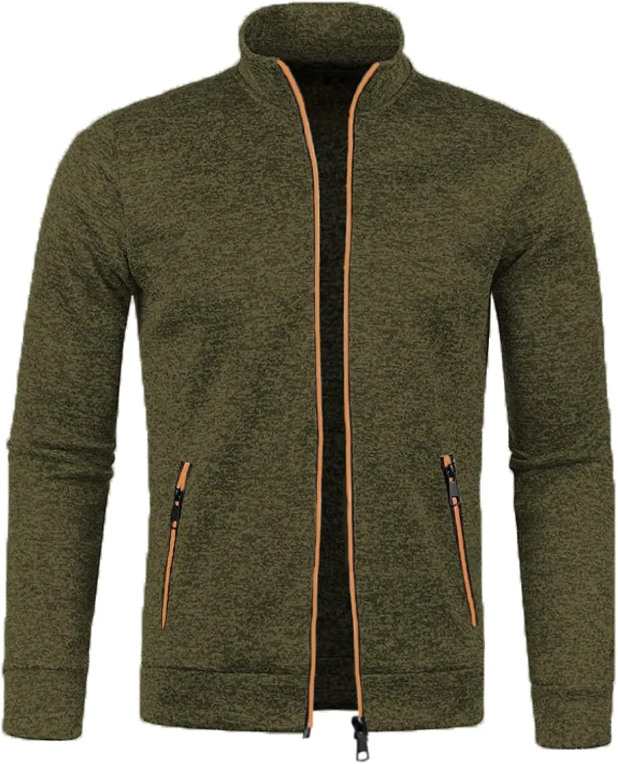Men's Cardigan Sweaters Full Zip Up Stand Collar Slim Fit Casual Solid Color Knitted Sweater with 2 Front Pockets